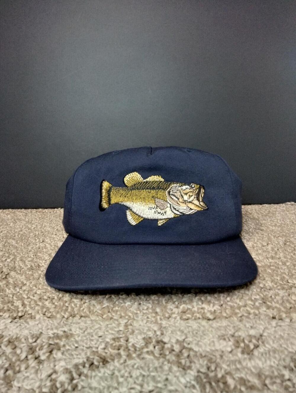 Duck Camp Bass Hat - Largemouth Fishing Snapack Cap - Navy Blue Five Panel